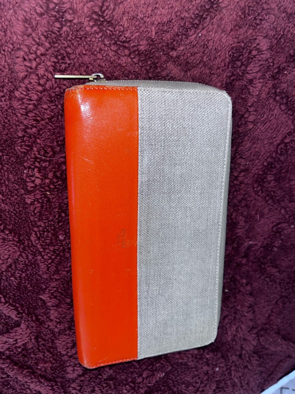 Celine Orange and Gray Canvas Zip Around Long Wallet *AUTHENTIC NEW